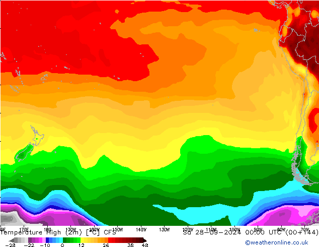 temperatura máx. (2m) CFS Sáb 28.09.2024 00 UTC