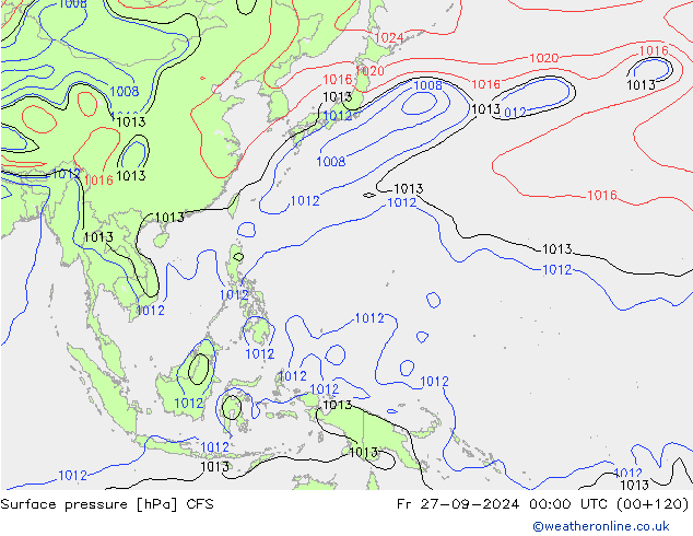 Atmosférický tlak CFS Pá 27.09.2024 00 UTC