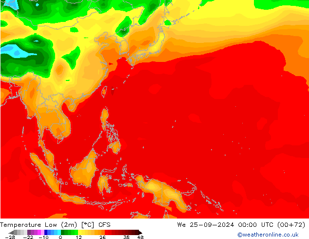 Temp. minima (2m) CFS mer 25.09.2024 00 UTC