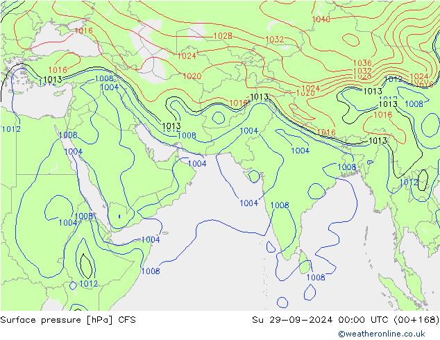 Pressione al suolo CFS dom 29.09.2024 00 UTC