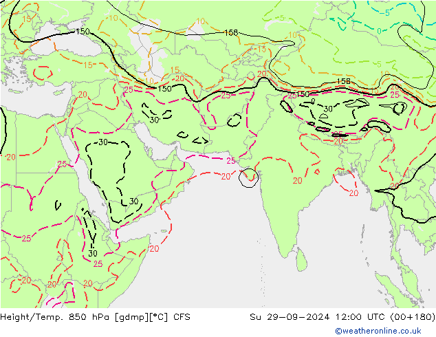 Hoogte/Temp. 850 hPa CFS zo 29.09.2024 12 UTC