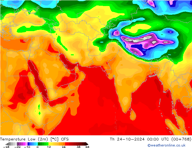 Temperature Low (2m) CFS 星期四 24.10.2024 00 UTC