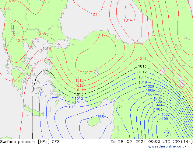 Presión superficial CFS sáb 28.09.2024 00 UTC