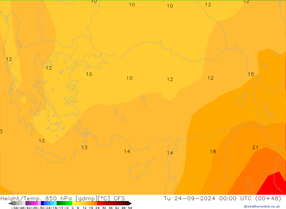 Height/Temp. 850 hPa CFS Út 24.09.2024 00 UTC