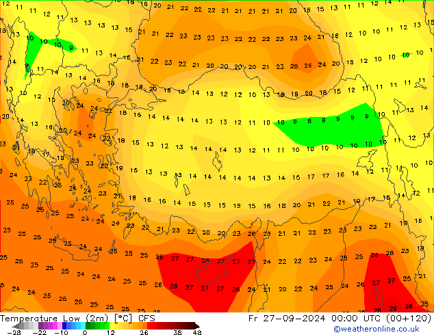 Темпер. мин. (2т) CFS пт 27.09.2024 00 UTC