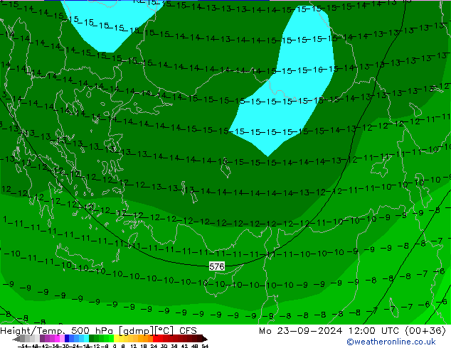 Hoogte/Temp. 500 hPa CFS ma 23.09.2024 12 UTC