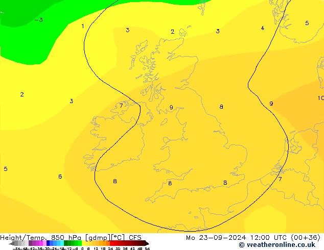 Yükseklik/Sıc. 850 hPa CFS Pzt 23.09.2024 12 UTC