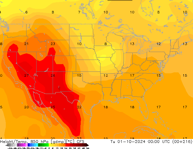 Yükseklik/Sıc. 850 hPa CFS Sa 01.10.2024 00 UTC