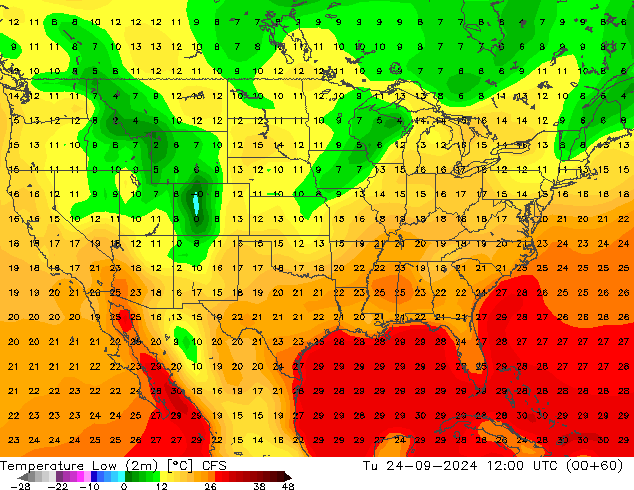 Temperature Low (2m) CFS Tu 24.09.2024 12 UTC