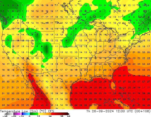 Temperatura mín. (2m) CFS jue 26.09.2024 12 UTC