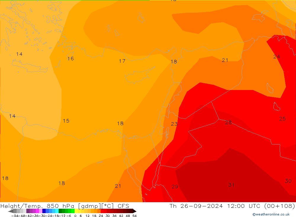 Hoogte/Temp. 850 hPa CFS do 26.09.2024 12 UTC