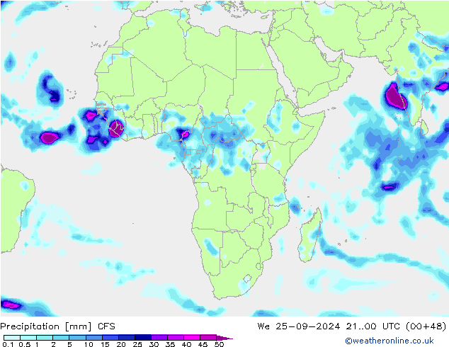 Précipitation CFS mer 25.09.2024 00 UTC