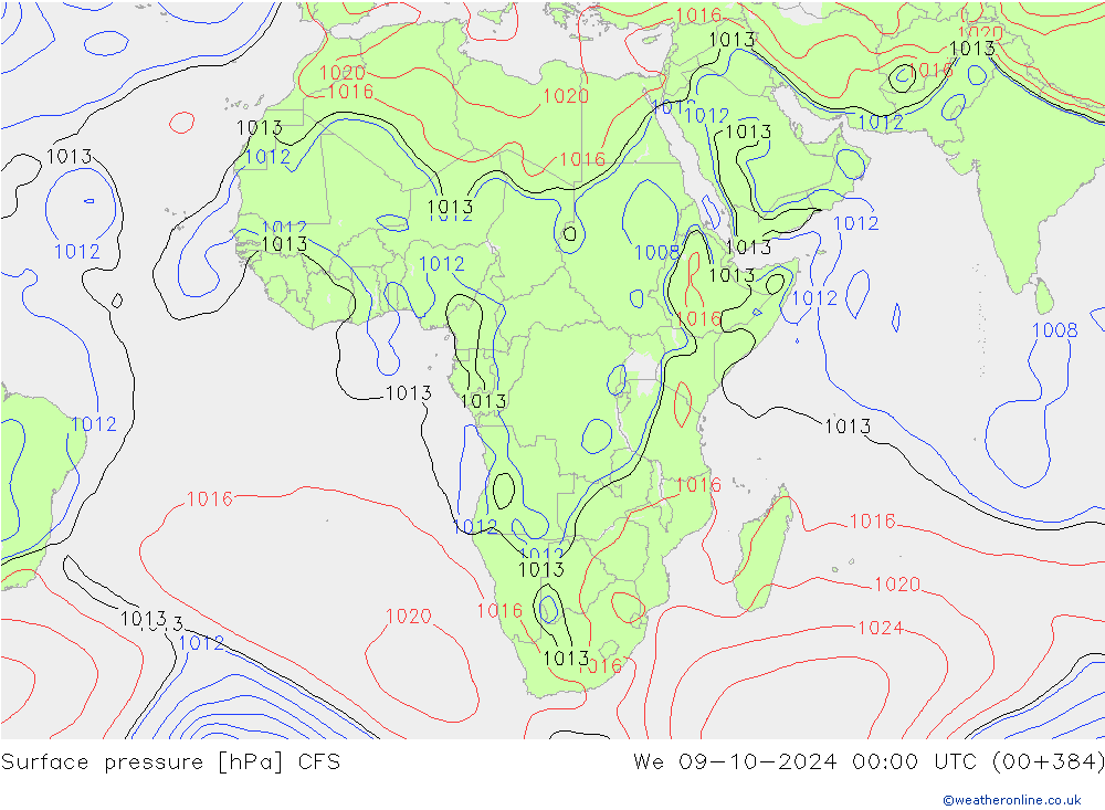 Presión superficial CFS mié 09.10.2024 00 UTC