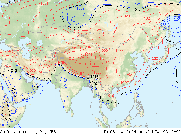 Surface pressure CFS Tu 08.10.2024 00 UTC