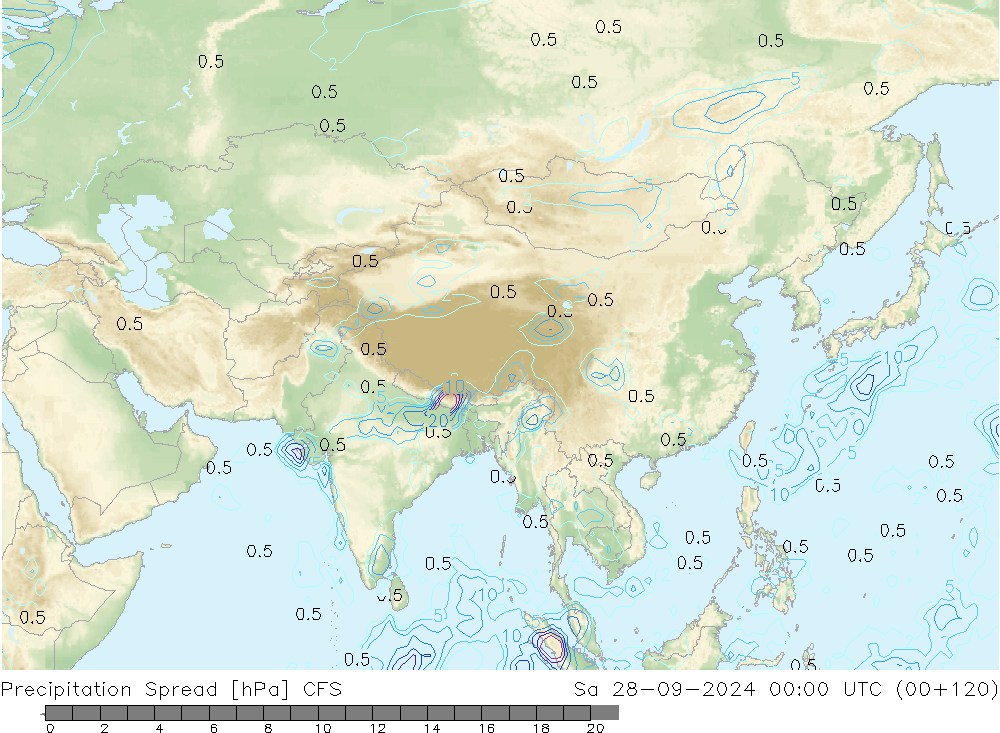 осадки Spread CFS сб 28.09.2024 00 UTC