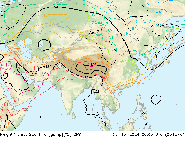 Height/Temp. 850 гПа CFS чт 03.10.2024 00 UTC