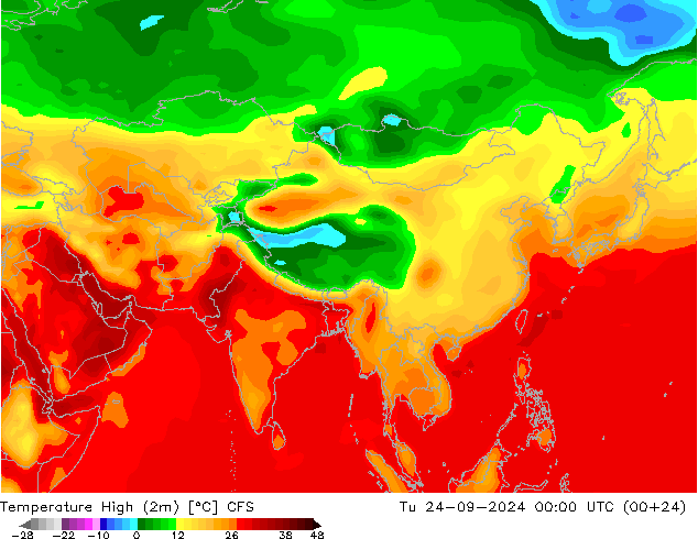 Temp. massima (2m) CFS mar 24.09.2024 00 UTC