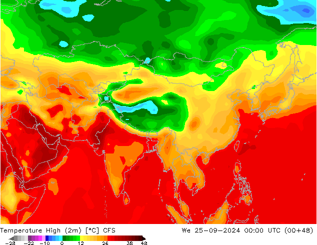 Темпер. макс 2т CFS ср 25.09.2024 00 UTC