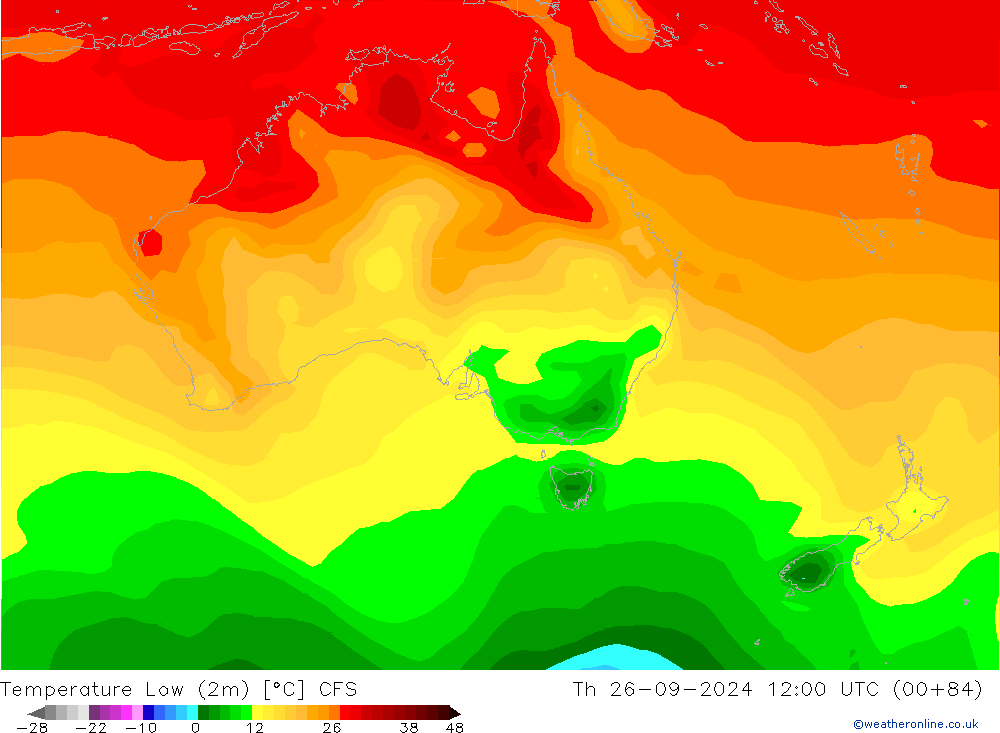 temperatura mín. (2m) CFS Qui 26.09.2024 12 UTC