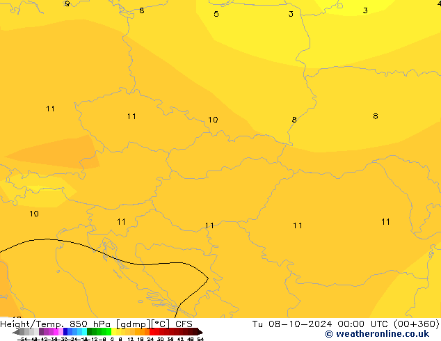 Height/Temp. 850 hPa CFS Tu 08.10.2024 00 UTC