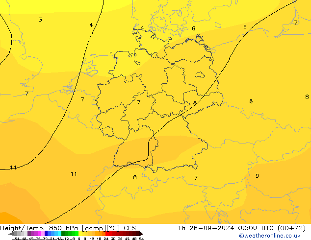 Height/Temp. 850 hPa CFS gio 26.09.2024 00 UTC