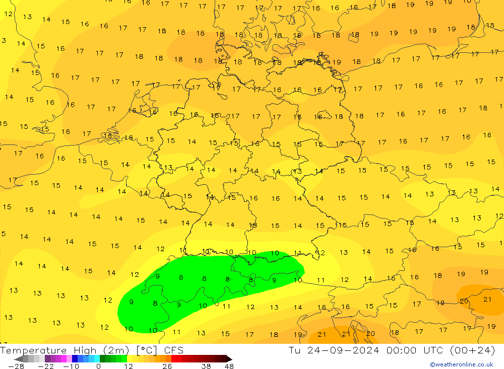 temperatura máx. (2m) CFS Ter 24.09.2024 00 UTC