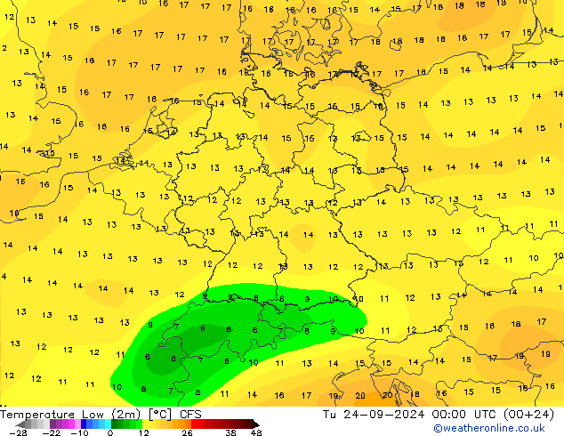 Temperature Low (2m) CFS Tu 24.09.2024 00 UTC