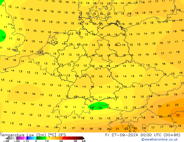 Temperature Low (2m) CFS Fr 27.09.2024 00 UTC