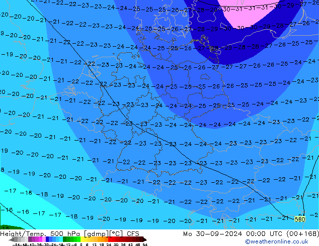 Height/Temp. 500 гПа CFS пн 30.09.2024 00 UTC