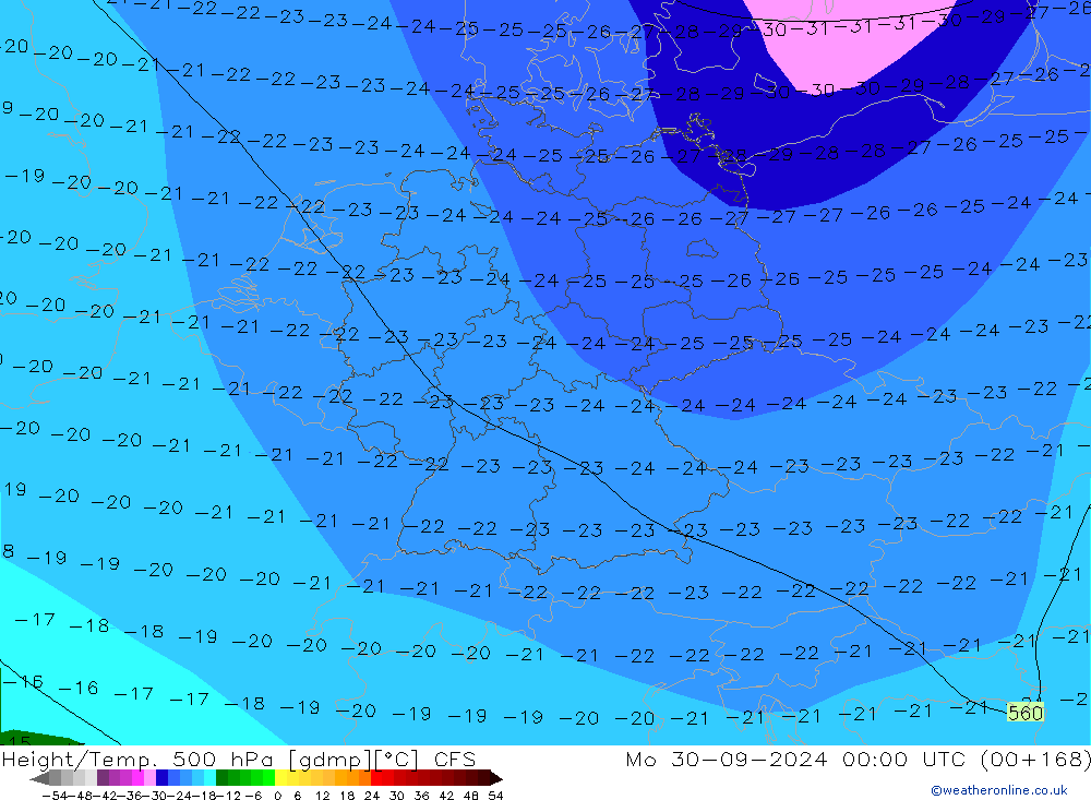 Height/Temp. 500 hPa CFS Mo 30.09.2024 00 UTC