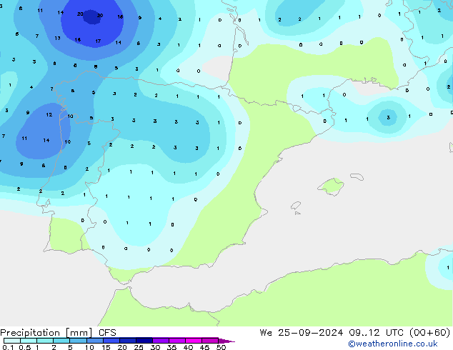 Precipitation CFS We 25.09.2024 12 UTC