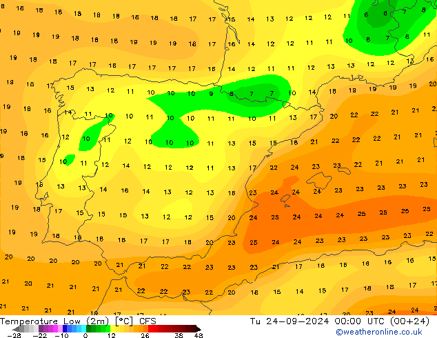 Temperature Low (2m) CFS Tu 24.09.2024 00 UTC