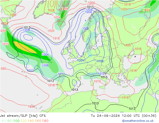 Jet stream/SLP CFS Út 24.09.2024 12 UTC