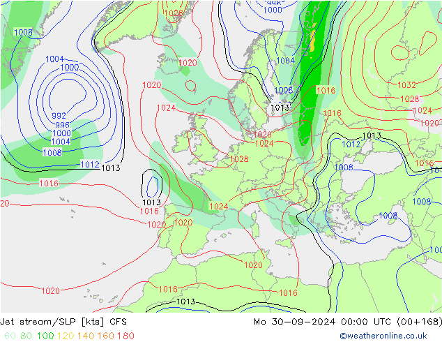 Jet stream/SLP CFS Mo 30.09.2024 00 UTC