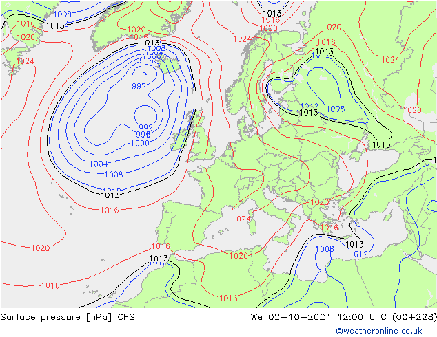 Atmosférický tlak CFS St 02.10.2024 12 UTC