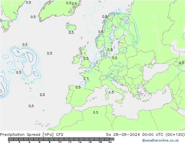 Precipitation Spread CFS Sa 28.09.2024 00 UTC