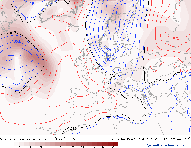 Pressione al suolo Spread CFS sab 28.09.2024 12 UTC