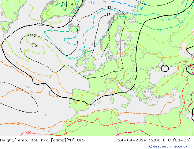 Yükseklik/Sıc. 850 hPa CFS Sa 24.09.2024 12 UTC