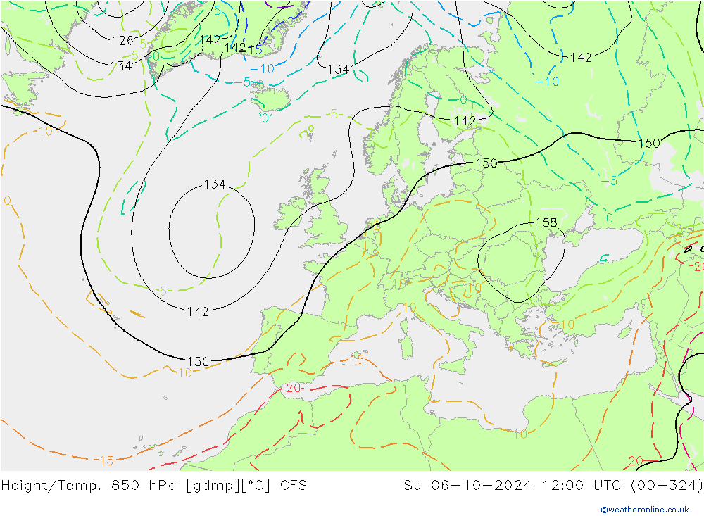 Hoogte/Temp. 850 hPa CFS zo 06.10.2024 12 UTC