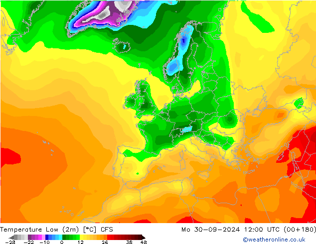 temperatura mín. (2m) CFS Seg 30.09.2024 12 UTC