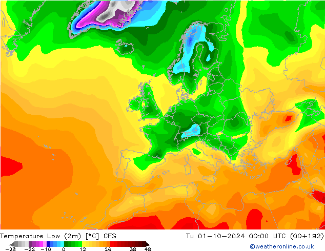 Temperature Low (2m) CFS Tu 01.10.2024 00 UTC