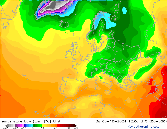 Temp. minima (2m) CFS sab 05.10.2024 12 UTC