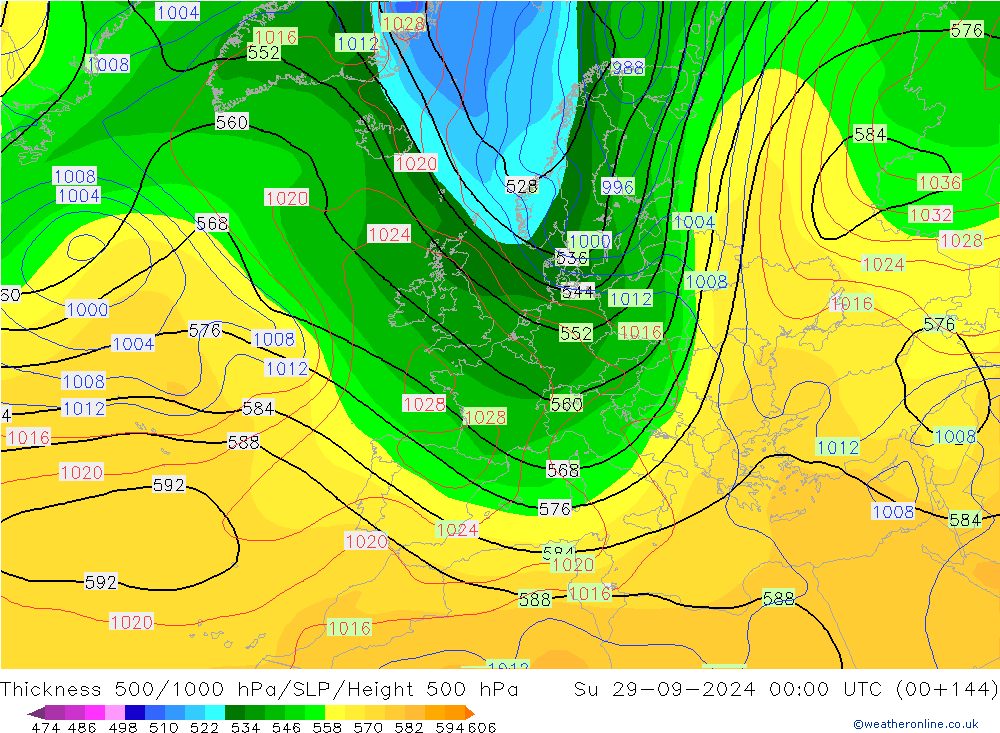 Schichtdicke 500-1000 hPa CFS So 29.09.2024 00 UTC