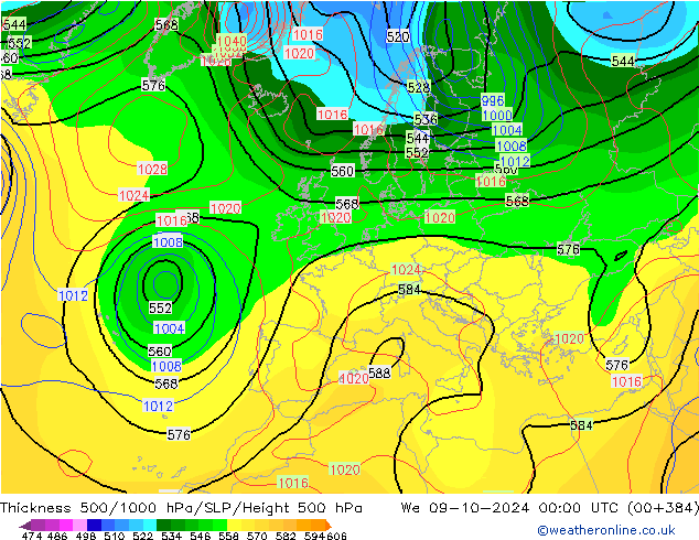 500-1000 hPa Kalınlığı CFS Çar 09.10.2024 00 UTC