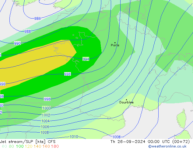 Jet stream CFS Qui 26.09.2024 00 UTC