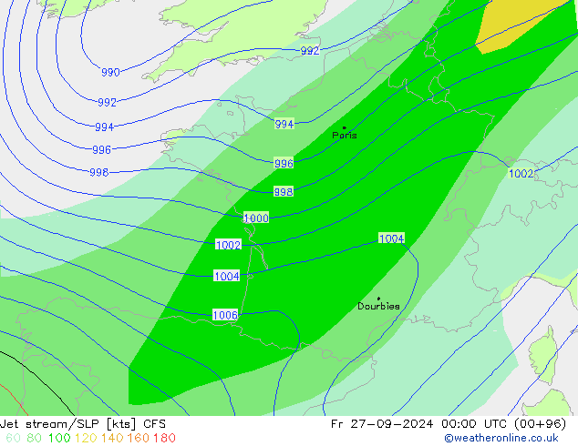 Jet stream CFS Sex 27.09.2024 00 UTC