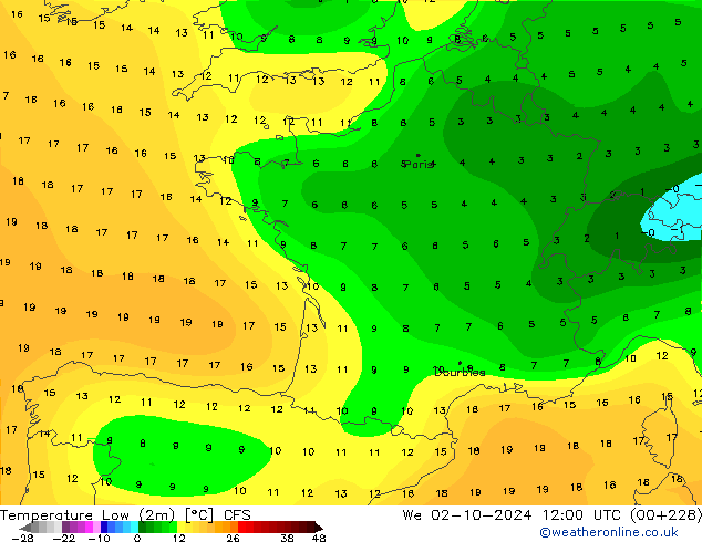 Nejnižší teplota (2m) CFS St 02.10.2024 12 UTC