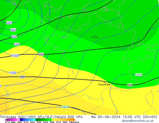 Thck 500-1000hPa CFS We 25.09.2024 12 UTC