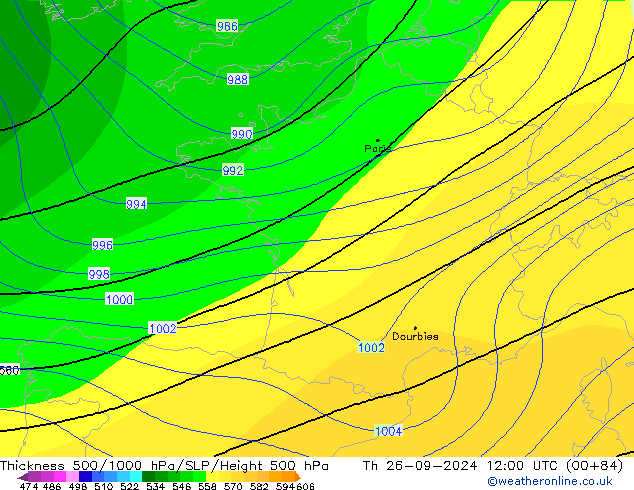 Thck 500-1000hPa CFS gio 26.09.2024 12 UTC