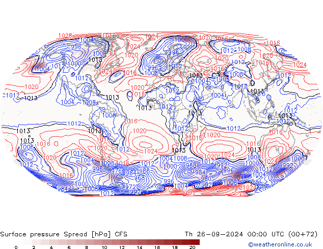 Surface pressure Spread CFS Th 26.09.2024 00 UTC